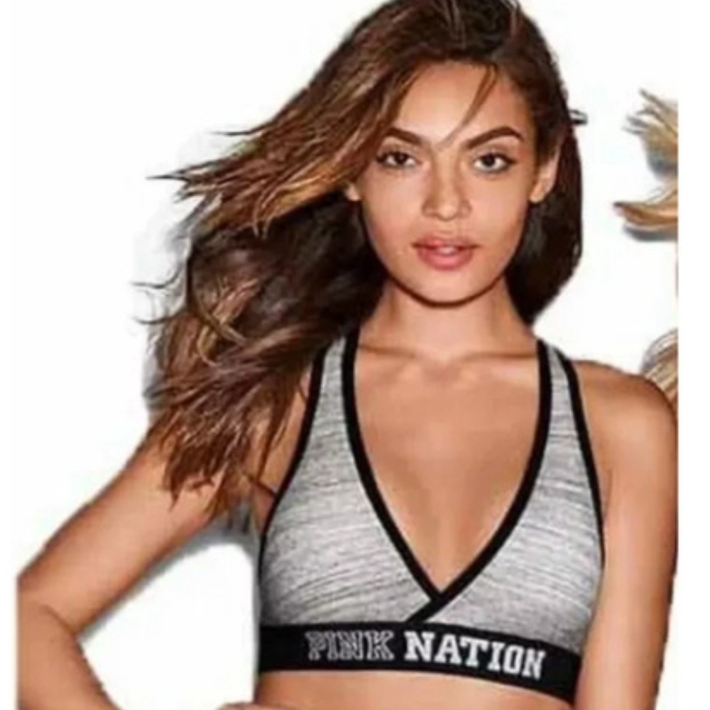 PINK Victoria's Secret Gray and Black Sports Bra with Racerback